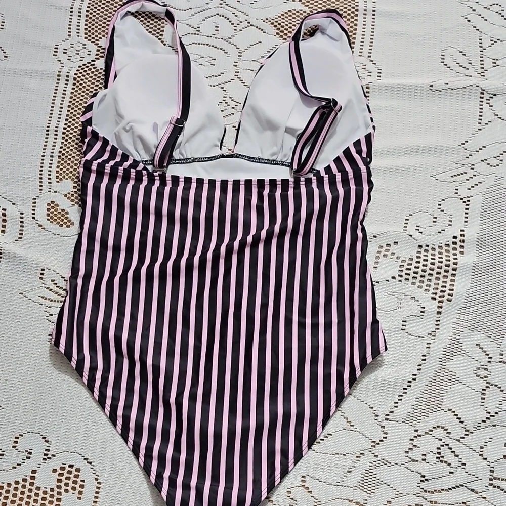 Striped Pink and Black Swimsuit - Picture 5 of 7